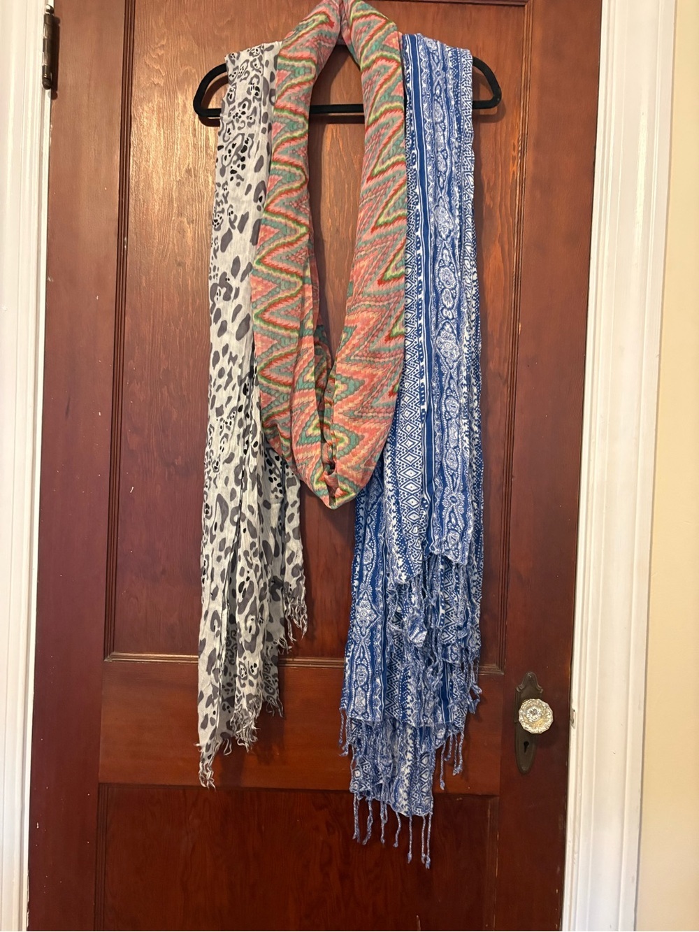 Multi-Pattern Scarf Set - Blue, Gray & Coral